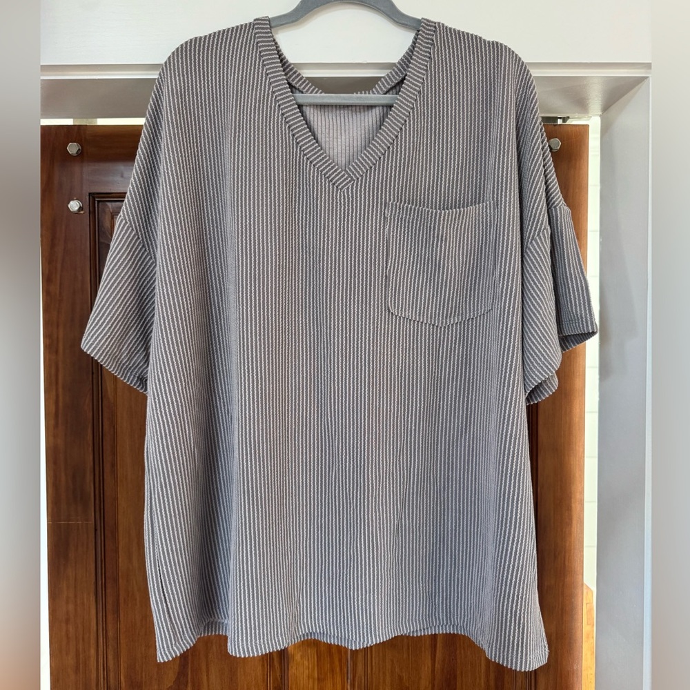 SHEIN Gray V-Neck Blouse